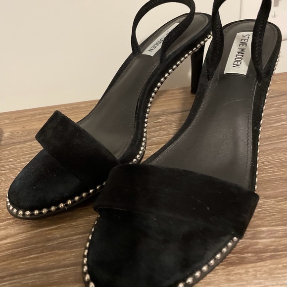 Steve Madden Sylvie High Heels Black Silver Studded Sling-backs Size 8.5 - Picture 7 of 12